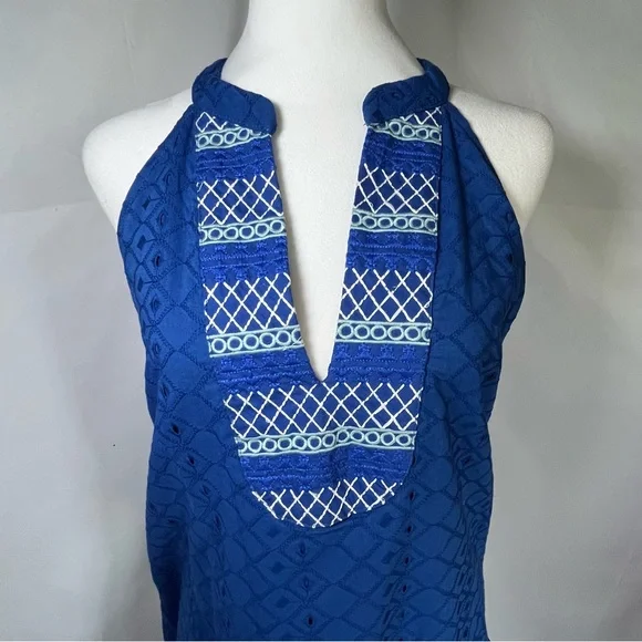 Cabana Life Embroidered Eyelet Halter Dress Blue Size Small Beach‎ Resort Vacay - Picture 4 of 9